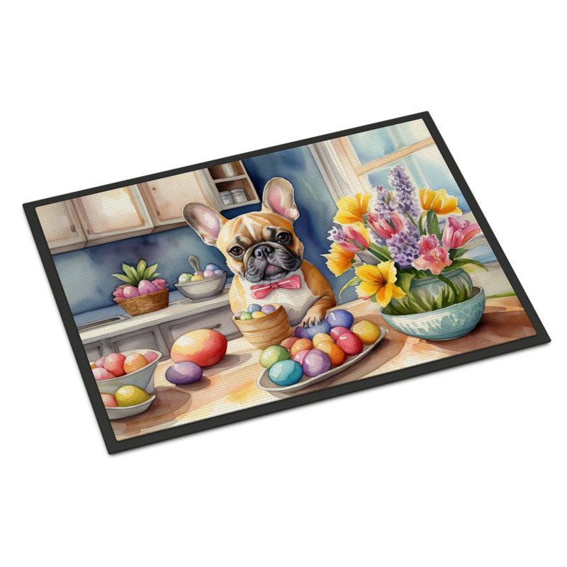 Paillasson décoration de bouledogue français de Pâques, L 24 po x L 36 po