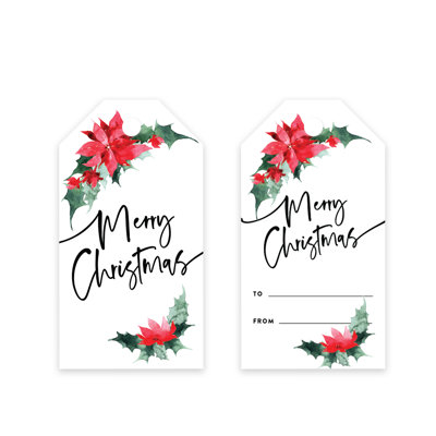  Christmas Gift Tags Merry Christmas Poinsettia Classic Tags 60-Pack