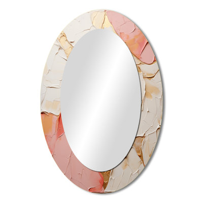Pink White Minimalism Poteries - Modern Oval Wall Mirror
