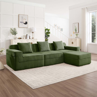 Canapé modulaire modulaire en L à 3 places avec siège profond, design moderne, coussins décoratifs et repose-pieds mobile pour un confort et une polyvalence ultimes