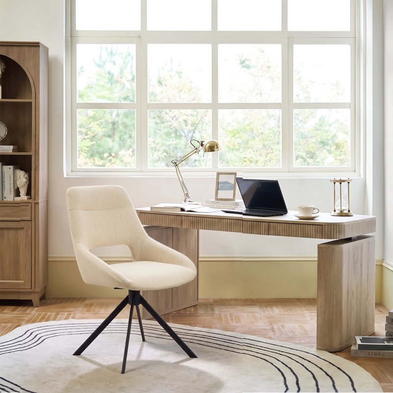 Jameliah Mid-Century Modern Armless Linen Swivel Task Chair with Black Steel Base