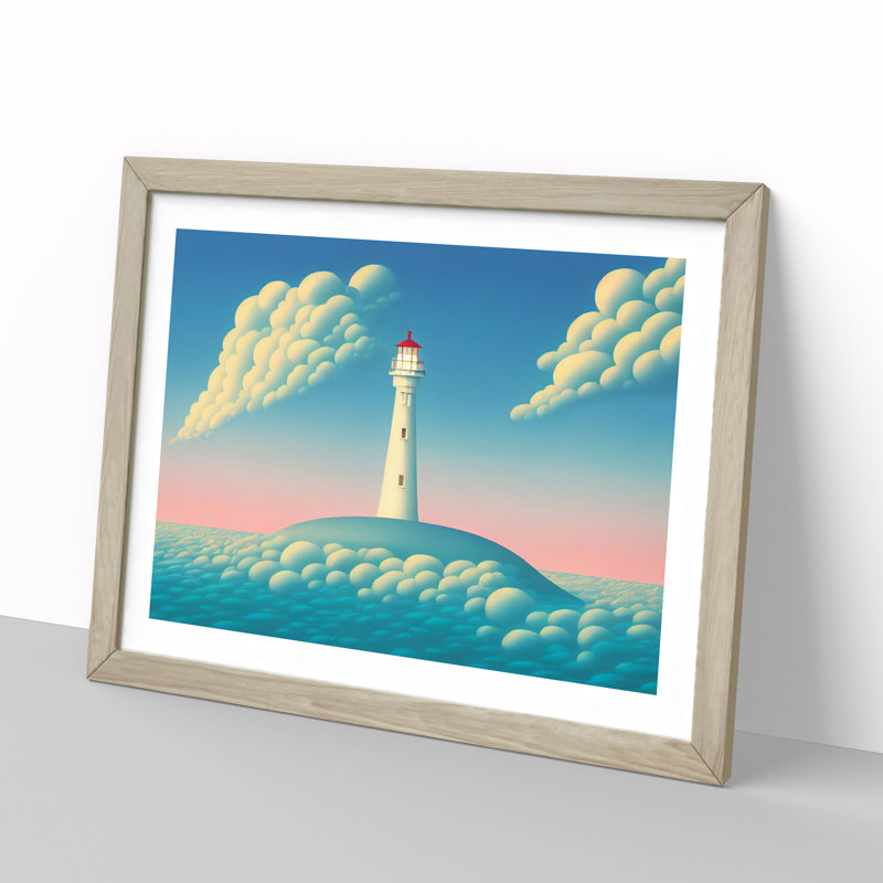 Hypnotic Lighthouse - Single Picture Frame Print, 46cm H x 64cm W x 2cm D, Oak