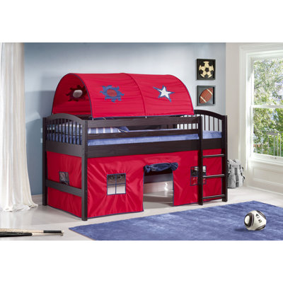 Abigail Twin Solid Brazilian Pine Wood Junior Low Loft Bed With Interchangeable Tents