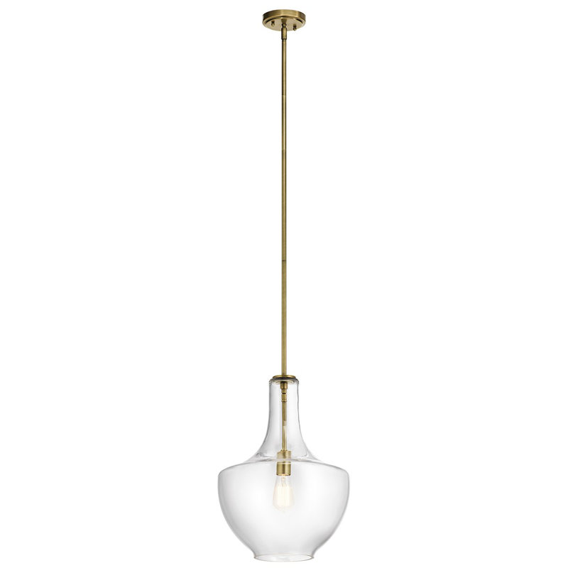 Luminaire suspendu simple à 1 lumière Moten, Clear Glass, H 15,19 po x l 10,5 po x P 10,5 po, Laiton naturel