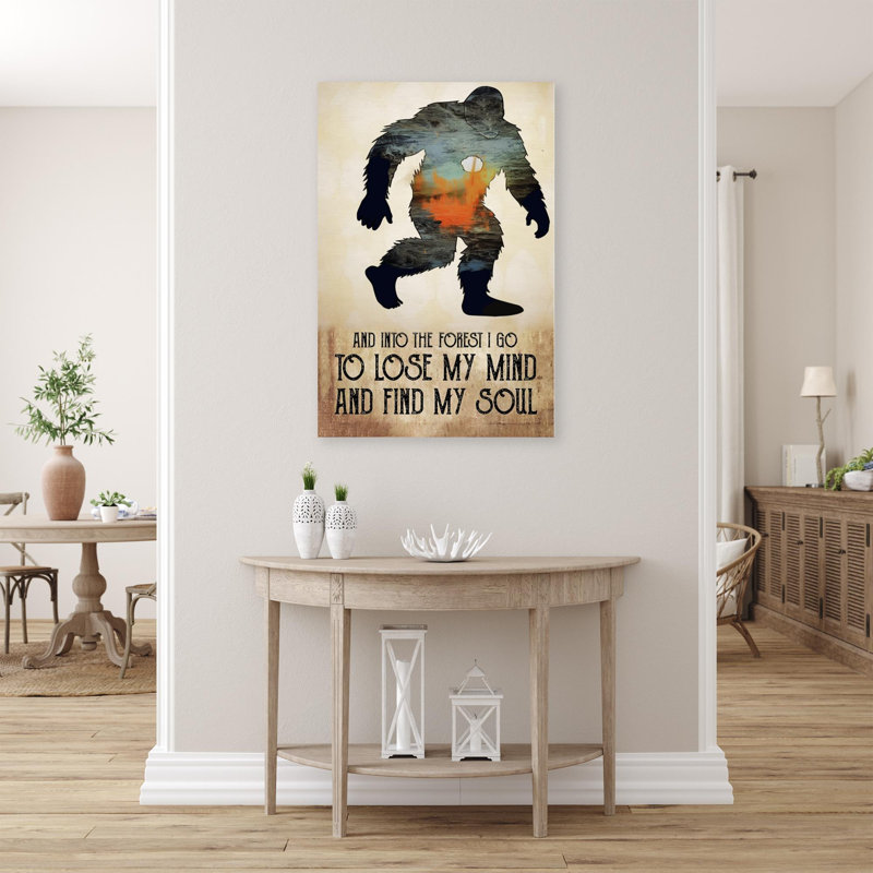 Bigfoot And Into The Forest I Go 2 - 1 Piece Rectangle Graphic Art Print On Wrapped Canvas, L 16 po x H 20 po
