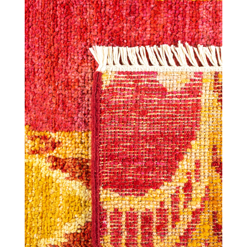 Tapis unique rouge / orange noué à la main de conception unique 6 pi 1 po x 9 pi 3 po Ulrico
