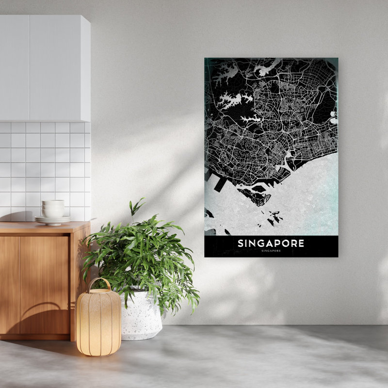 Modern Singapore City Map Abstract Contemporary Architecture City Wall Art Print 1 Piece Wrapped Canvas Wall Art