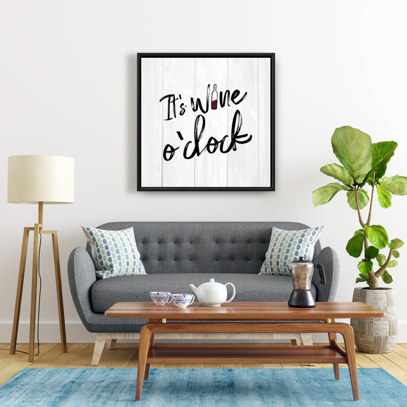 «It's Wine O'Clock», toile encadrée | Décoration intérieure noir et blanc