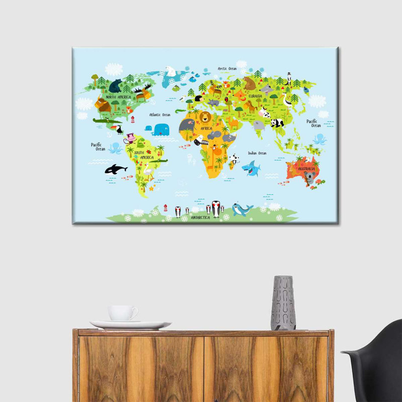 Animaux du monde sur toile, H 26 po x l 39 po x P 1,25 po