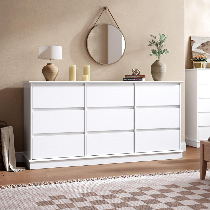 Commode à tiroirs 5/9/12 pour chambre à coucher, grande commode à large plateau pour salon et chambre d'enfant, Blanc