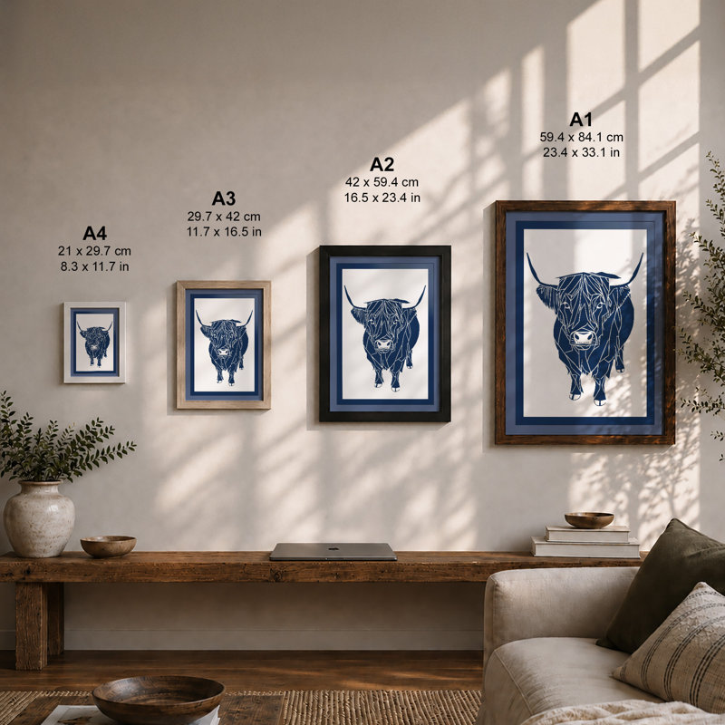 Highland Cattle Portrait Scandinavian - Framed Print, A1 - 84.1 x 59.4 cm, Unframed