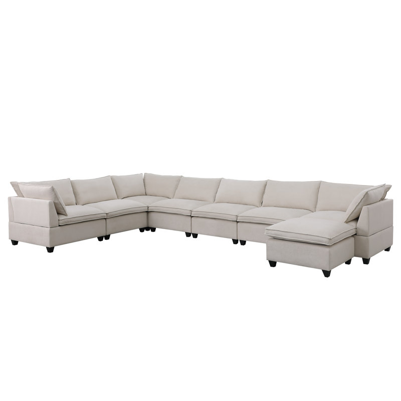 Llorente Polyester Modular Sectional Sofa With Ottoman, Grey Polyester