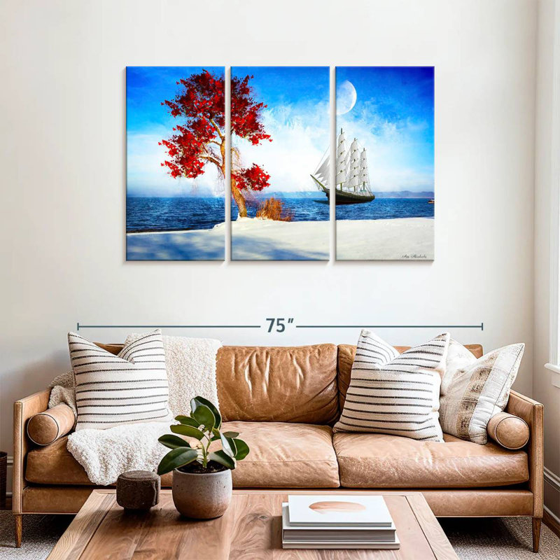 Mehar Red Tree And Ship, 36" H x 57" W