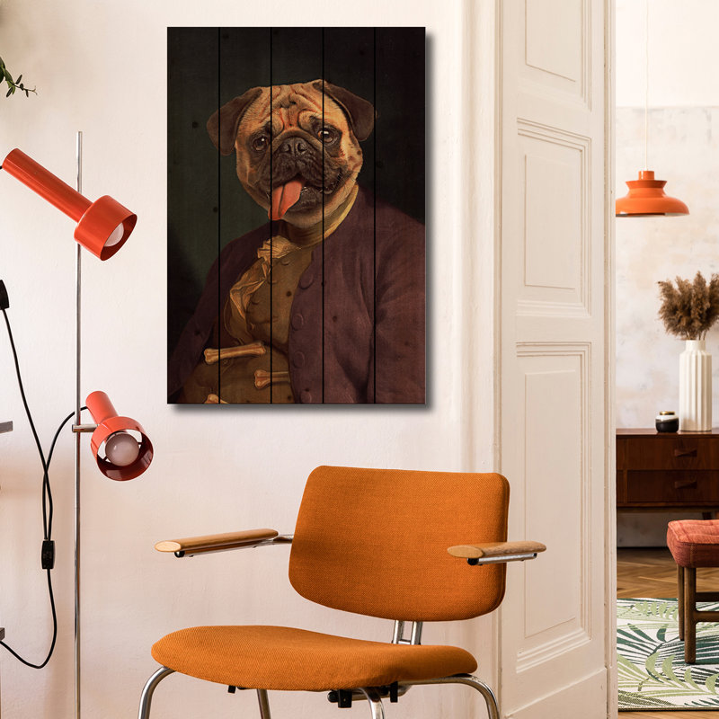 Impression sur bois en bois - Benjamin Pug par Jonas Loose, H 26 po x l 18 po