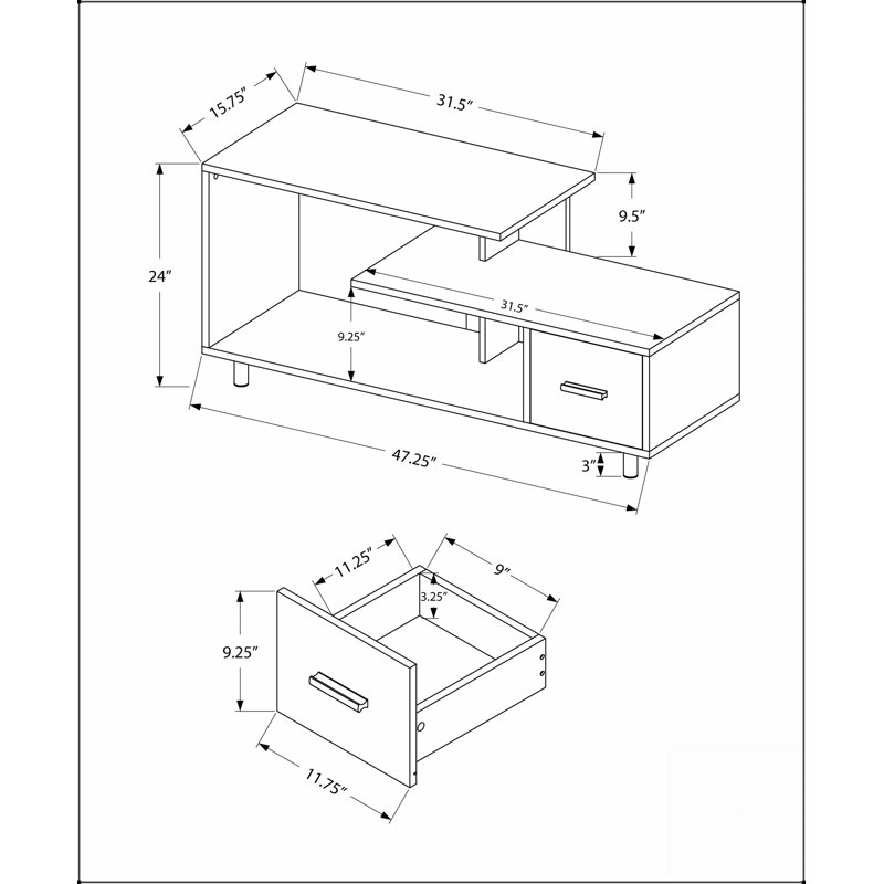 Meuble télé moderne de 122 cm (48 pouces) avec tiroir de rangement, revêtement stratifié effet marbre, idéal pour le salon et la chambre.