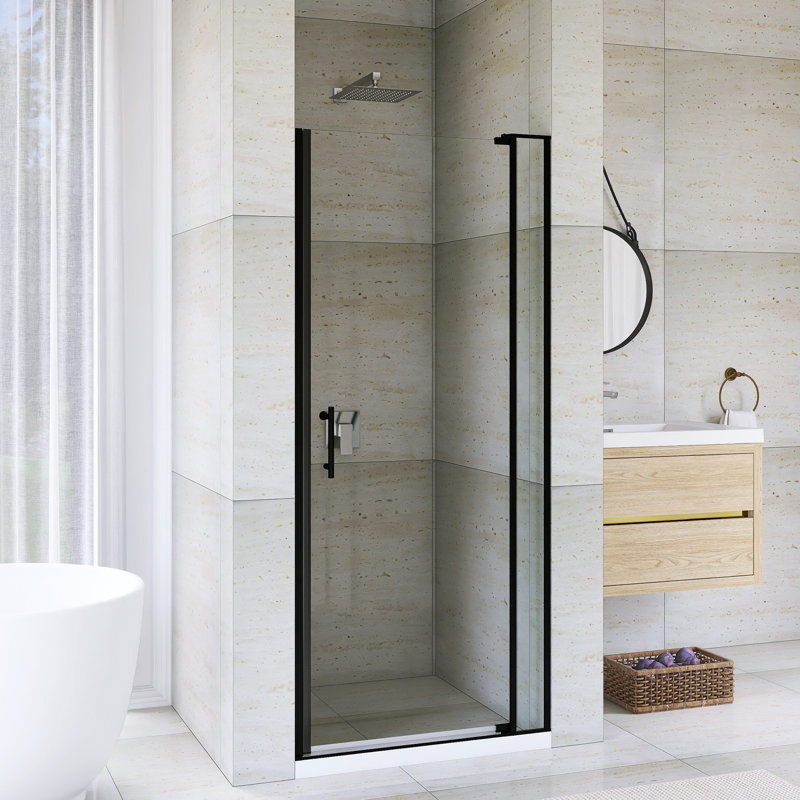 Porte de douche pivotante en aluminium 28 po x l 72 po x H 72 po avec système de fermeture magnétique au fini noir mat