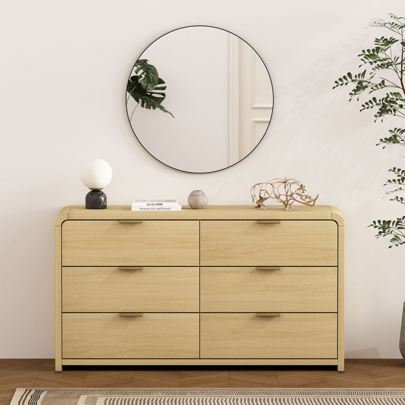 Hedden 60 Double Dresser with 6 Drawers in Natural Oak and Gold