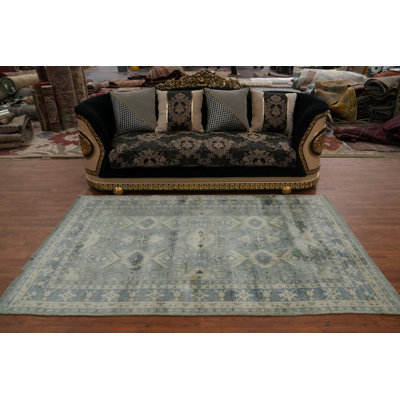 Tapis unique en coton bleu marine et bleus 7 pi 10 po x 4 pi 10 po