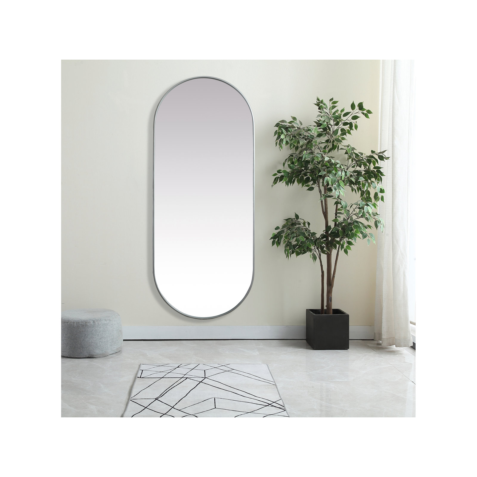 Elington Metal Oval Mirror, Silver, 72"  x 30" 
