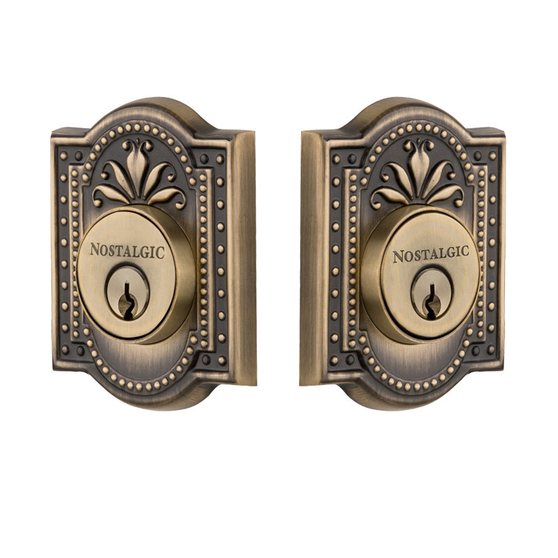 Nostalgic Warehouse Meadows Plate Double Cylinder Deadbolt, 2.75, Antique Brass