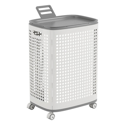 Laundry Basket with Wheels and Lid, 15-Gallon Capacity Clothes Hamper Organizer with Ventilation, Mobile Storage for Bedroom and Bathroom