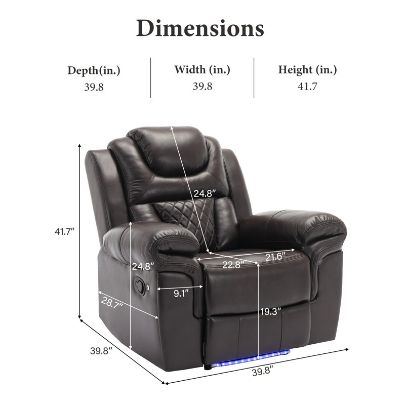 Single Faux Leather Manual Recliner Chair with LED Light Strip