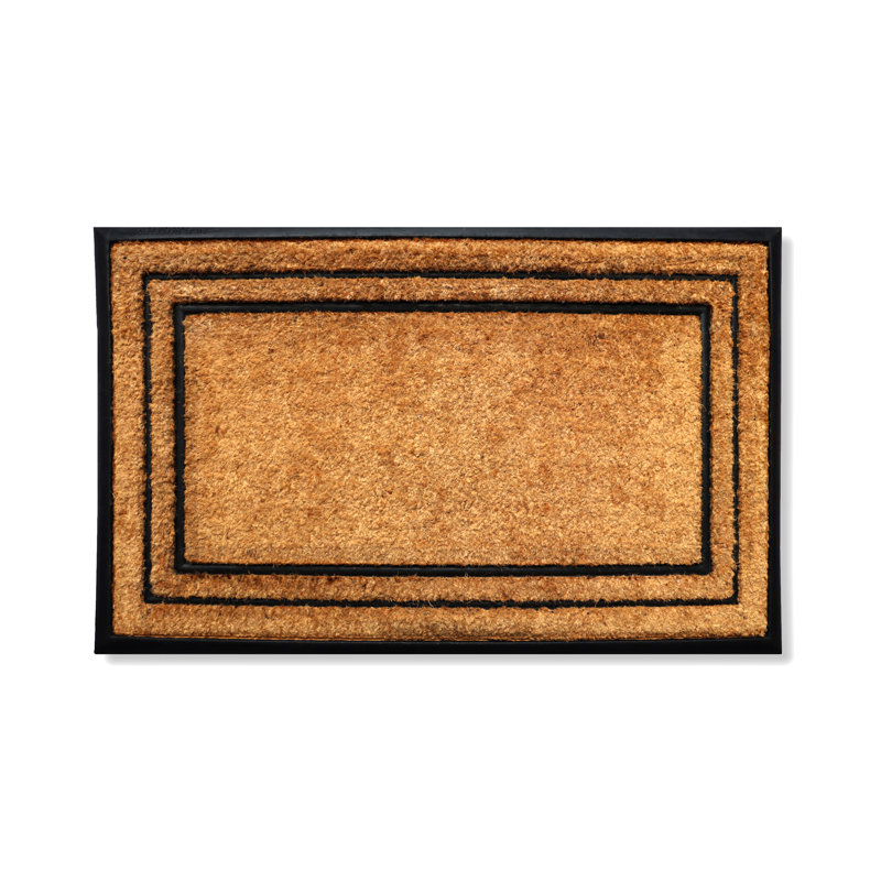 Heavy-Duty Natural Coir & Rubber Door Mat with Plain Border — Thick, Dirt-Trapping, Non-Slip Outdoor Entry Mat, 18" W x 32" L