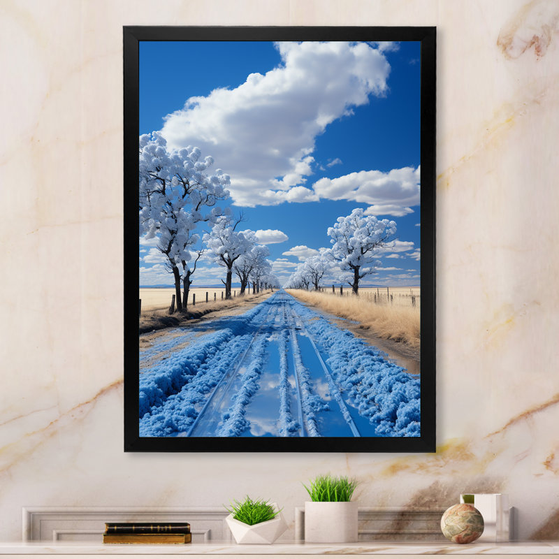 Road Icy Road Under Cloudy Sky sur impression sur toile, Cadre photo noir, H 20 po x l 12 po x P 1 po