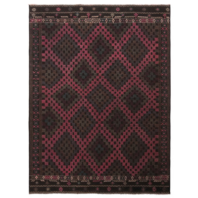 Rug & Kilim One-of-a-kind Hand-knotted 1950s Kilim Pink/black/gray 6'8" X 9'1" Wool Area Rug In Black;pink;gray