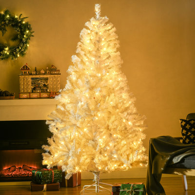 Arbre de Noël artificiel 6 pi avec 638 branches, 220 lumières à DEL blanc chaud, ouverture automatique, plastique, ignifuge, processus d'assemblage sans effort, grand arbre en plastique, blanc, ignifuge, simple