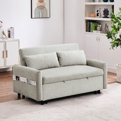 Sommeil escamotable beige avec tissu hydrofuge, abris pour lit de salon réglables, abris, poches de rangement et 2 coussins, chambre à coucher