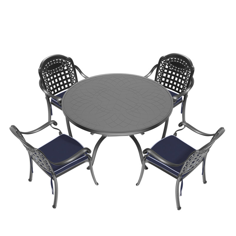 5 meubles en aluminium coulé - noir, empilable, coussin de patio extérieur avec coussins - aluminium, pour se détendre dans le jardin