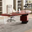 Bureau 2 tiroirs rouge + noir + bois franc incurvé + acier Barenia + acier + acrylique-1954360286-1954360284