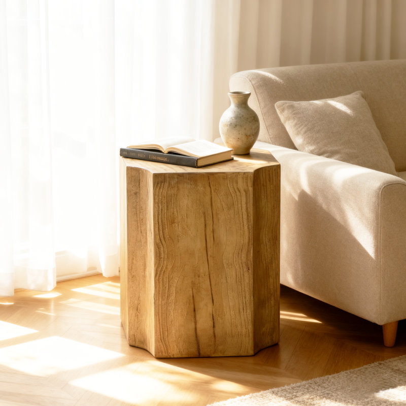 Faux Wood 14.6” End Table Coffee Table Tan
