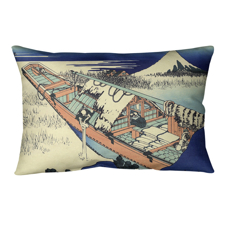 Coussin Katsushika Hokusai Ushibori dans la province d'Hitachi, Bleu / brun clair
