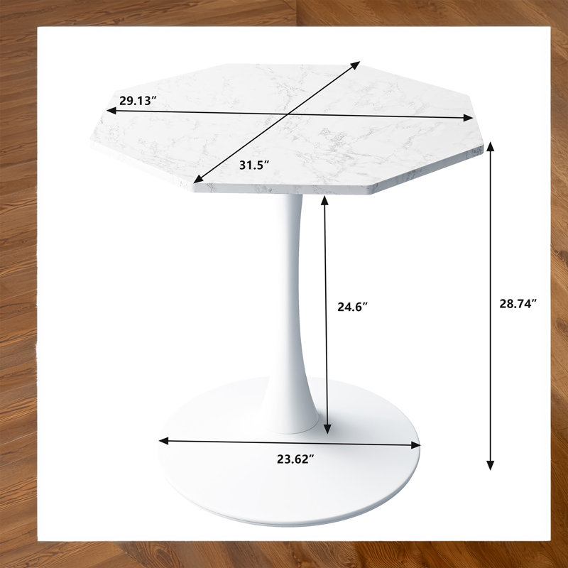 Table basse 31,50 "octogonale, base en métal, Plateau en marbre blanc / base blanche