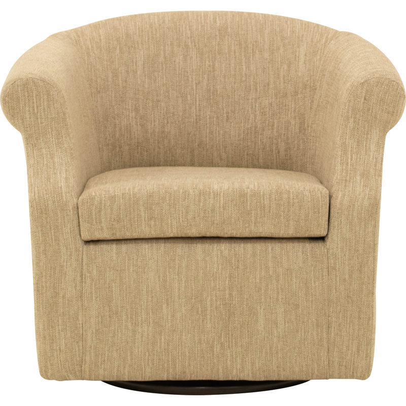 Buril Upholstered Swivel Barrel Chair, Hapden Oatmeal Polyester Blend