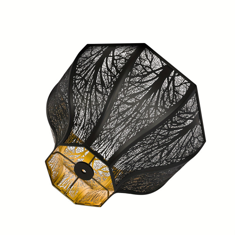 Grand abat-jour en métal gravé à l'eau-forte en forme de lotus à 5 pétales de 5,32 x 13 x 9,5 pouces pour la lampe de table de salon (intérieur noir doré)