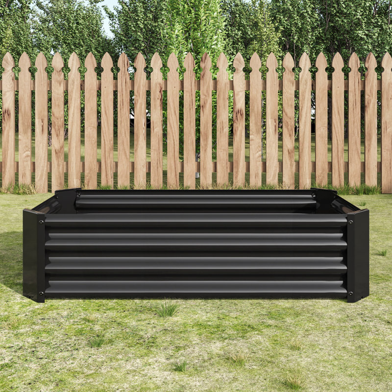 Rectangle Raised Planter Flowers Plants, 12" H x 48" W x 24" D, Black