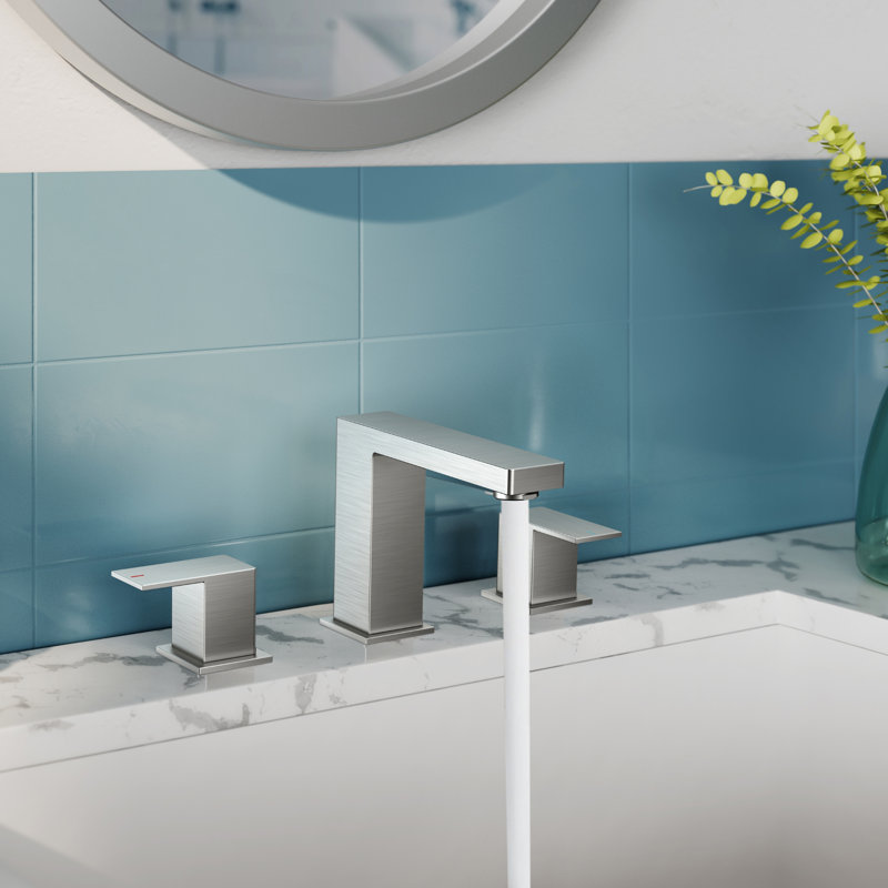Square Widespread Bathroom Faucet 3 Hole, 2-handle Bathroom Sink Faucet with Drain Assembly, Stainless Steel, 1.8