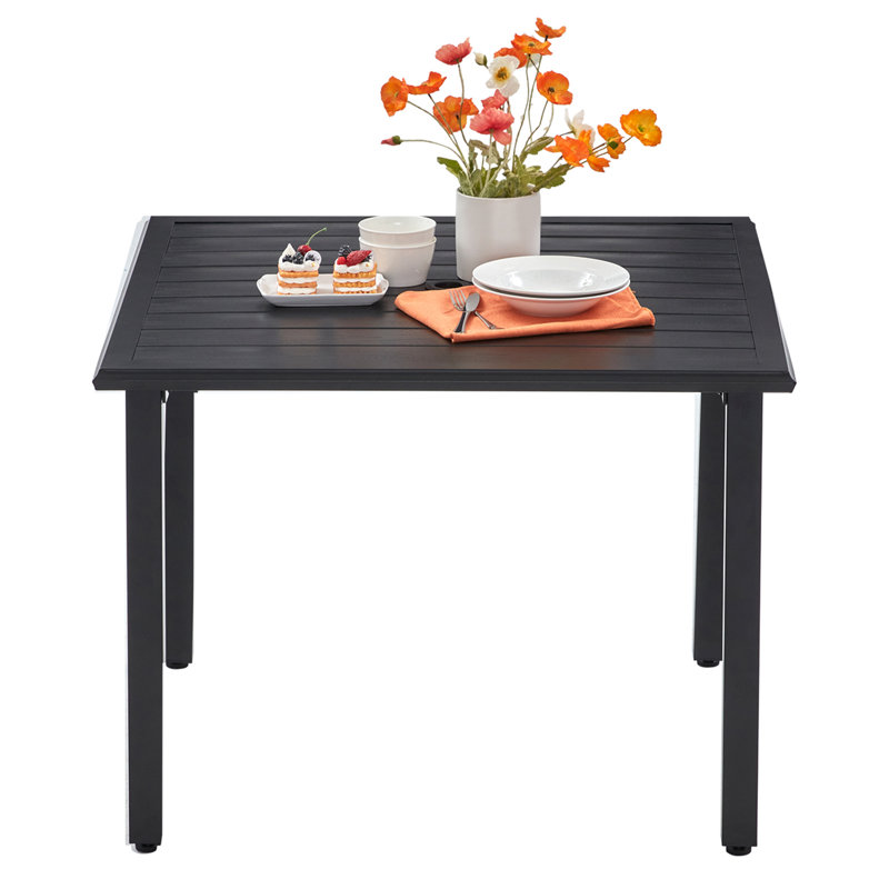 Hesson Square Metal Outdoor Dining Table With Umbrella Hole , 37.8'' in. W 37.8'' in. D, Black