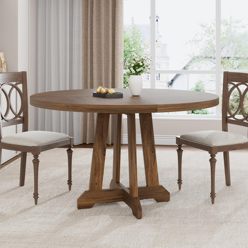 47 In Framhouse Round Dining Table For 4-6, Wooden Kichen Table, Brown