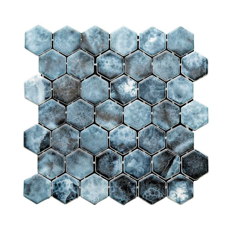 Eterna Hexx 2" x 2" Glass Mosaic Floor and Wall Tile, Onice Blue
