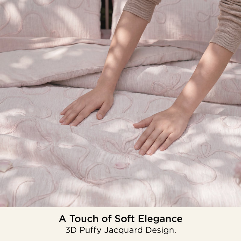 Ensemble d'édredon 3D Puffy Jacquard, Édredon simple + 1 taie d'oreiller standard, Rose sépia
