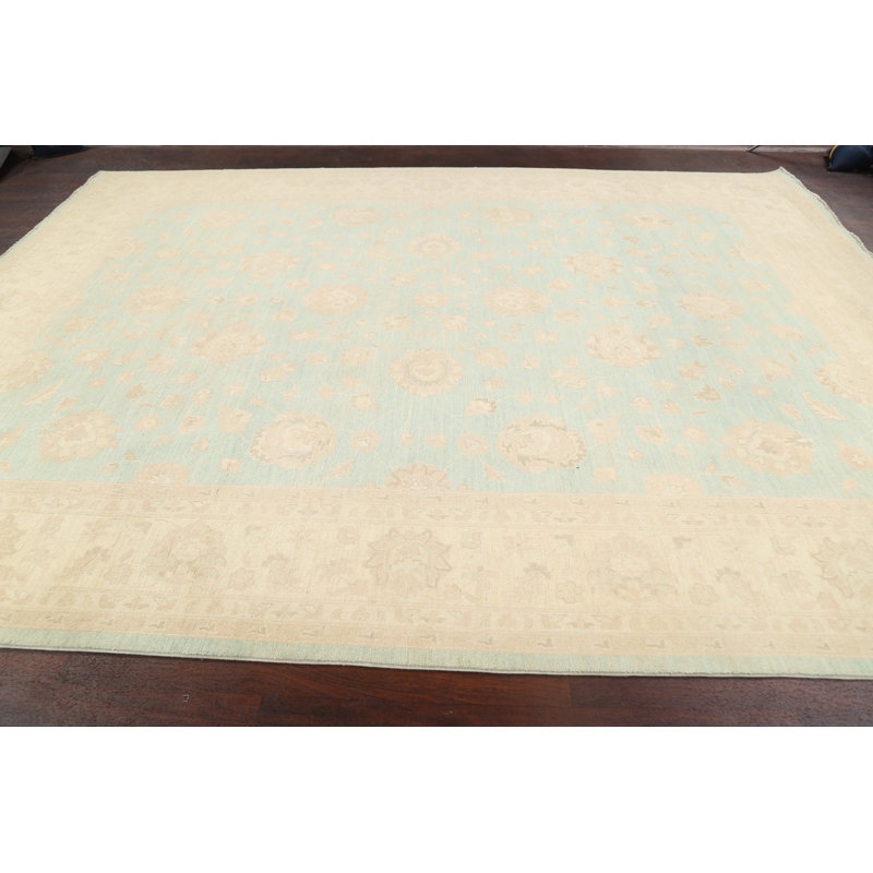 Tapis bleu en laine noué à la main de conception unique 8 pi 11 po x 11 pi 8 po Gauravgil