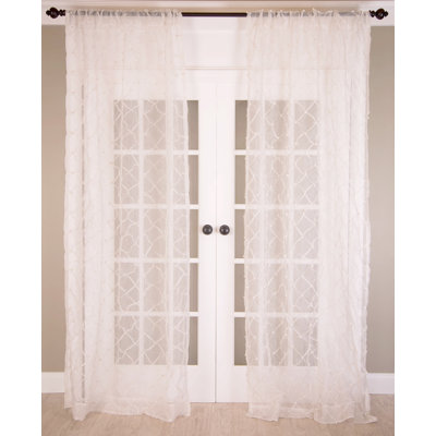 Claire Pure Organza Silk Sheer Geometric Curtain Panel with Hand Knots Rod Pocket Header