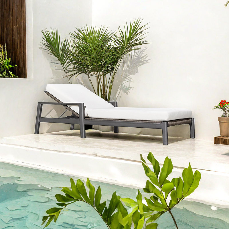Chaise longue d'extérieur en rotin d'extérieur en alliage d'aluminium
