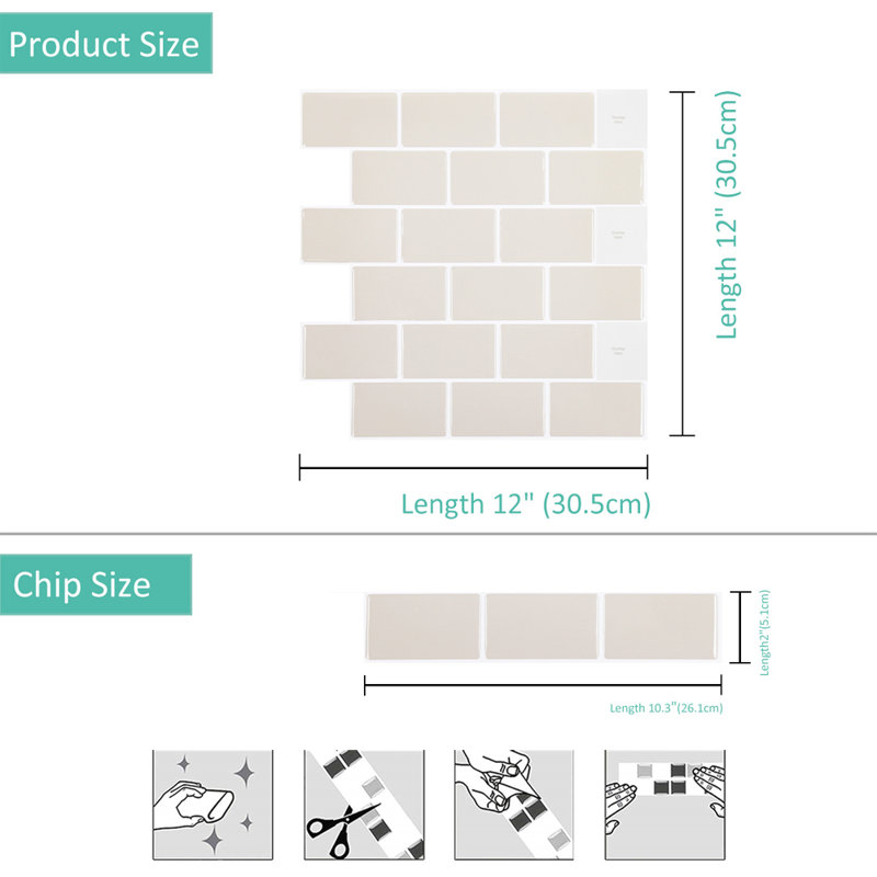 10Pcs Peel and Stick 1.2mm Backsplash Tiles, Beige