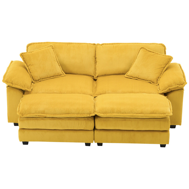 Grand canapé modulaire en velours côtelé avec repose-pieds, Jaune