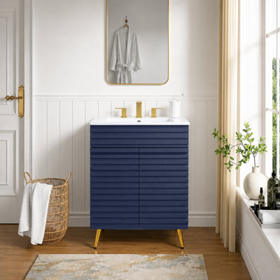 24'' Blue Modern Free-standing Single Bathroom Vanity Set